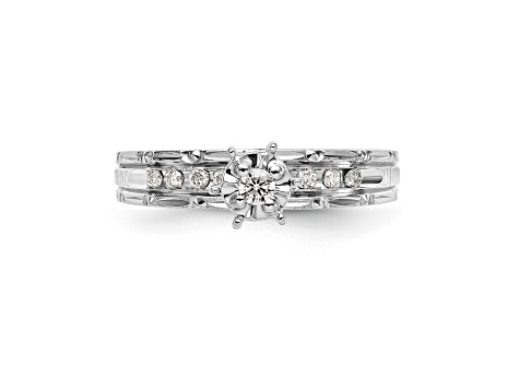 Rhodium Over 14K White Gold AA Quality Trio Engagement Ring 0.13ctw