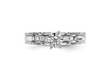 Rhodium Over 14K White Gold AA Quality Trio Engagement Ring 0.13ctw