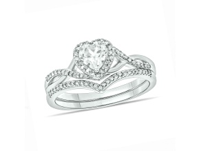Heart Shape White Lab Created Sapphire Sterling Silver Bridal Ring Set 0.20ctw