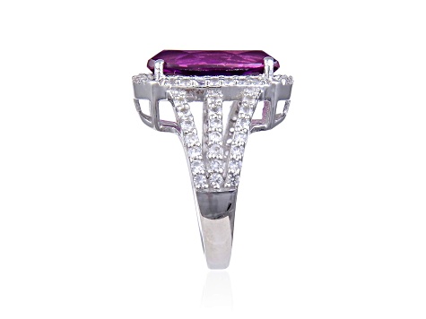 Cushion Cut Lab Created Purple Sapphire and White Topaz Accents Sterling Silver Ring, 9.59ctw