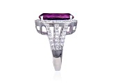 Cushion Cut Lab Created Purple Sapphire and White Topaz Accents Sterling Silver Ring, 9.59ctw