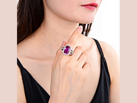 Cushion Cut Lab Created Purple Sapphire and White Topaz Accents Sterling Silver Ring, 9.59ctw