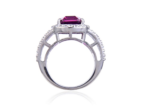 Cushion Cut Lab Created Purple Sapphire and White Topaz Accents Sterling Silver Ring, 9.59ctw