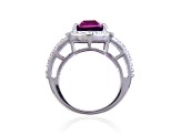 Cushion Cut Lab Created Purple Sapphire and White Topaz Accents Sterling Silver Ring, 9.59ctw
