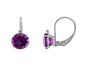 10K White Gold Amethyst and Diamond Round Leverback Earrings 1.65ctw