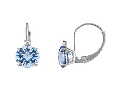 10K White Gold Lab Created Aquamarine and Diamond Round Leverback Earrings 1.73ctw