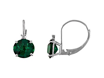 Picture of 10K White Gold Lab Created Emerald and Diamond Round Leverback Earrings 1.73ctw