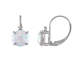 10K White Gold Lab Created Opal and Diamond Round Leverback Earrings 1.33ctw