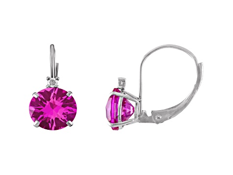 10K White Gold Lab Created Pink Sapphire and Diamond Round Leverback Earrings 2.53ctw