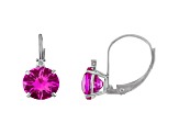 10K White Gold Lab Created Pink Sapphire and Diamond Round Leverback Earrings 2.53ctw