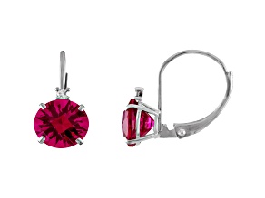 10K White Gold Lab Created Ruby and Diamond Round Leverback Earrings 2.53ctw