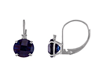 Picture of 10K White Gold Lab Created Sapphire and Diamond Round Leverback Earrings 2.53ctw