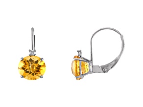 10K White Gold Citrine and Diamond Round Leverback Earrings 1.70ctw