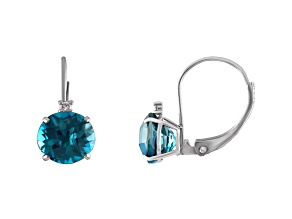 10K White Gold London Blue Topaz and Diamond Round Leverback Earrings 2.25ctw