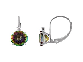 10K White Gold Mystic Topaz and Diamond Round Leverback Earrings 2.25ctw