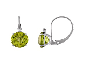10K White Gold Peridot and Diamond Round Leverback Earrings 2.13ctw