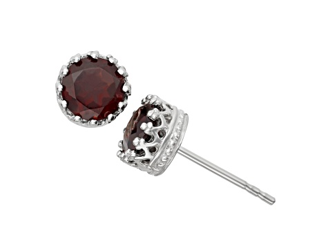 Round Garnet Sterling Silver Stud Earrings, 2.00ctw