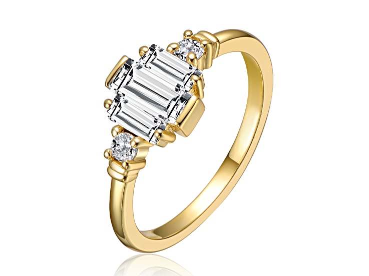 Clear Cubic Zirconia, 14K Gold Plated over Brass Cocktail Ring
