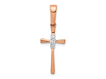 Picture of 14k Rose Gold and Rhodium Over 14k Rose Gold Diamond Cross Pendant
