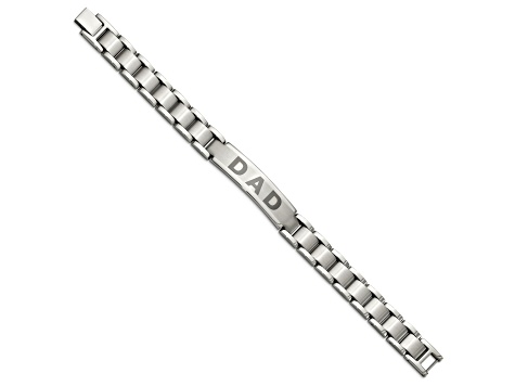 Stainless Steel Brushed and Polished Lasered DAD 8.75-inch Bracelet