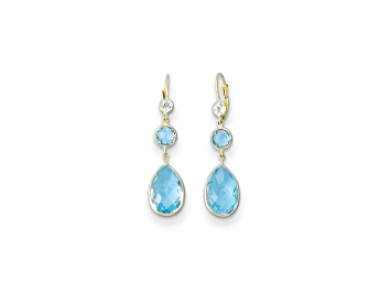 Picture of 14K Yellow Gold Blue and White Topaz Leverback Dangle Earrings