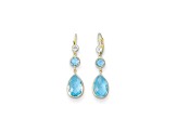 14K Yellow Gold Blue and White Topaz Leverback Dangle Earrings