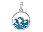 Rhodium Over Sterling Silver Blue Lab Created Opal Wave Pendant