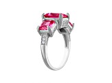 Lab Created Pink Sapphire Sterling Silver 3-Stone Ring 4.51 ctw