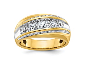10K Two-tone Yellow Gold with White Rhodium Men's Polished and Milgrain Diamond Ring 1.01ctw