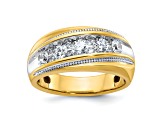 10K Two-tone Yellow Gold with White Rhodium Men's Polished and Milgrain Diamond Ring 1.01ctw