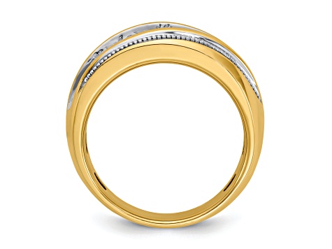 10K Two-tone Yellow Gold with White Rhodium Men's Polished and Milgrain Diamond Ring 1.01ctw