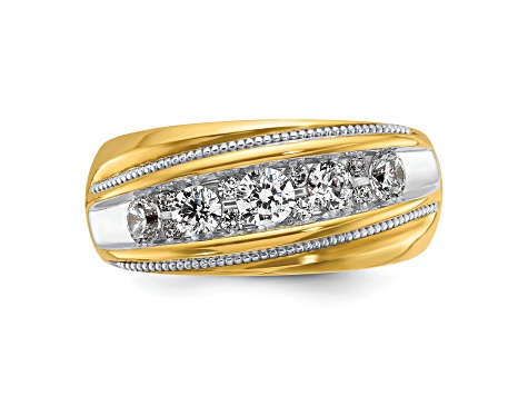 10K Two-tone Yellow Gold with White Rhodium Men's Polished and Milgrain Diamond Ring 1.01ctw