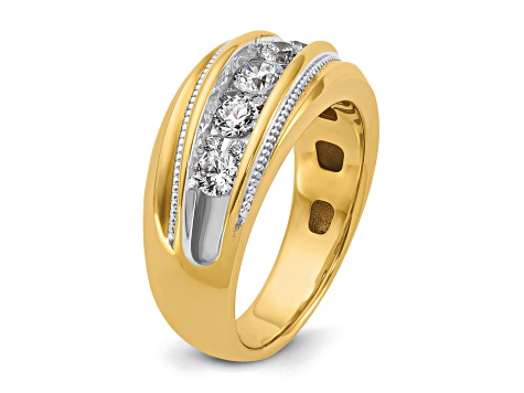 10K Two-tone Yellow Gold with White Rhodium Men's Polished and Milgrain Diamond Ring 1.01ctw