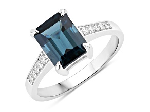 London Blue Topaz and Lab Grown Diamond Rhodium Over Silver Ring 2.83ctw