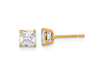 Picture of 14K Yellow Gold 4mm Square Cubic Zirconia Basket Set Stud Earrings