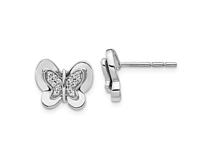 Rhodium Over 14k White Gold Diamond Butterfly Stud Earrings - 1CG2YA | JTV
