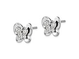 Rhodium Over 14k White Gold Diamond Butterfly Stud Earrings