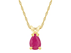 7x5mm Pear Shape Ruby 14k Yellow Gold Pendant With Chain