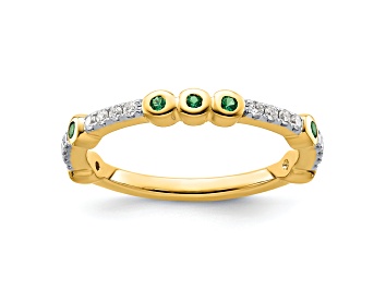 Picture of 14K Yellow Gold Stackable Expressions Lab Created Emerald and Diamond Ring 0.16ctw