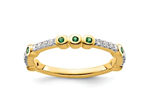 14K Yellow Gold Stackable Expressions Lab Created Emerald and Diamond Ring 0.16ctw