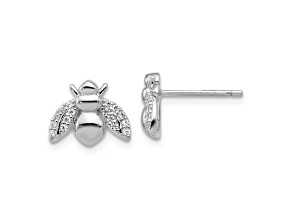 Rhodium Over Sterling Silver Polished Cubic Zirconia Bee Post Earrings