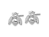 Rhodium Over Sterling Silver Polished Cubic Zirconia Bee Post Earrings
