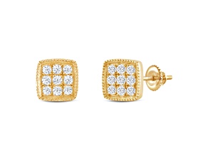 White Cubic Zirconia 14k Yellow Gold Earrings With Velvet Gift Box 0.50ctw