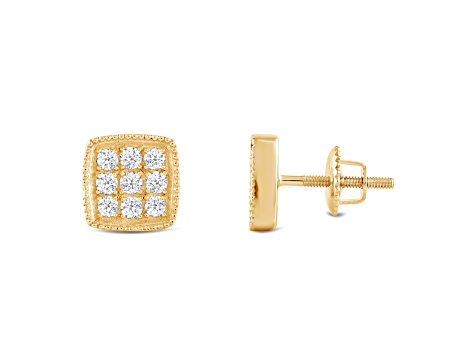 White Cubic Zirconia 14k Yellow Gold Earrings With Velvet Gift Box 0.50ctw