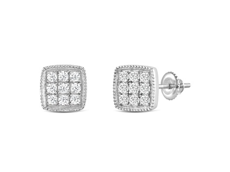 White Cubic Zirconia 14k White Gold Earrings With Velvet Gift Box 0.50ctw