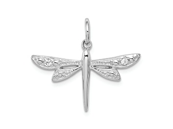 Picture of Rhodium Over Sterling Silver Cubic Zirconia Dragonfly Pendant