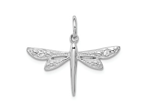 Rhodium Over Sterling Silver Cubic Zirconia Dragonfly Pendant