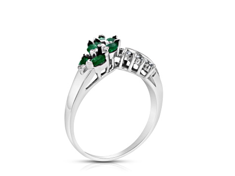 0.59ctw Emerald and Diamond Ring in 14k White Gold