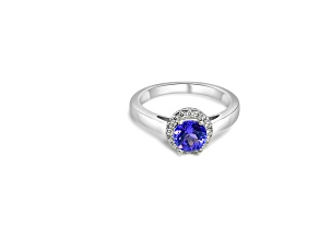 6mm Round Tanzanite and White CZ Rhodium Over Sterling Silver Ring, 0.94ctw