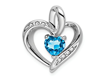 Picture of Rhodium Over 14k White Gold Blue Topaz and Diamond Heart Pendant